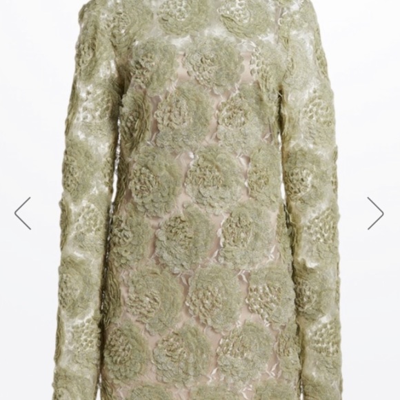 Designer Zeynep Arcay Floral Silk Dress Mint sz 0 2 runway RARE turtleneck retro - Picture 2 of 8